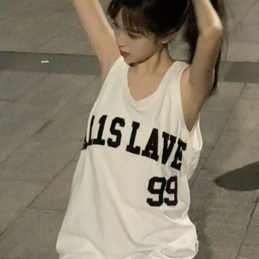 Musculosa Deportiva Suelta Vintage con Estampado de Letras - Image 3
