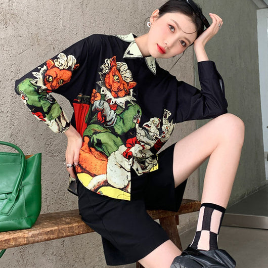 Camisa Retro Suelta con Diseño Pintado PolyDesign - Image 2