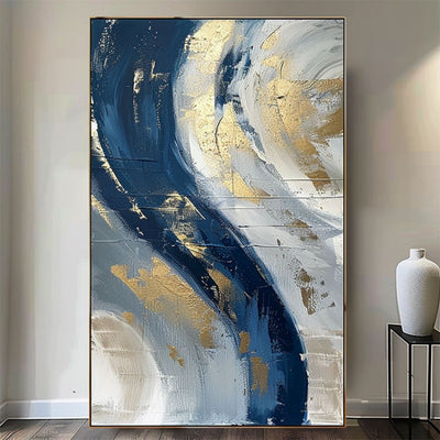 Cuadro Abstracto Dorado y Azul Minimalista - Pintura al Óleo Hecha a Mano con Textura Moderna - Image 9