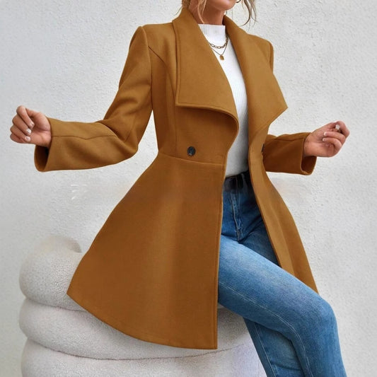 Abrigo Largo Ajustado con Solapa para Mujer
