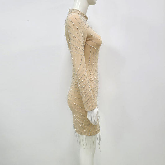 Vestido Corto con Strass y Flecos Laterales de Lujo - Image 6