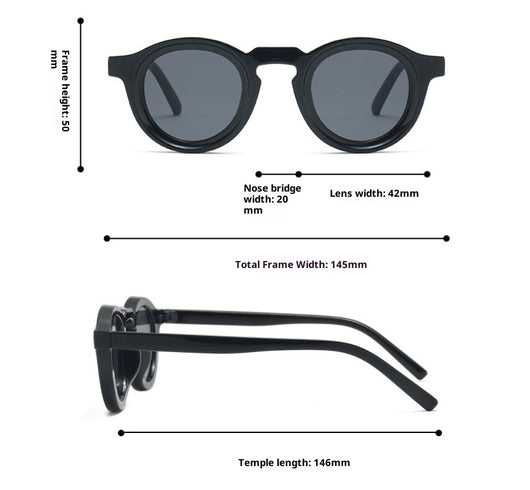 Vintage round frame sunglasses with black frames and pink lenses on a gray surface. - Image 12