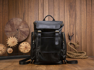 Mochila de Cuero Genuino Estilo Británico Gran Capacidad para Hombre Retro - Image 8