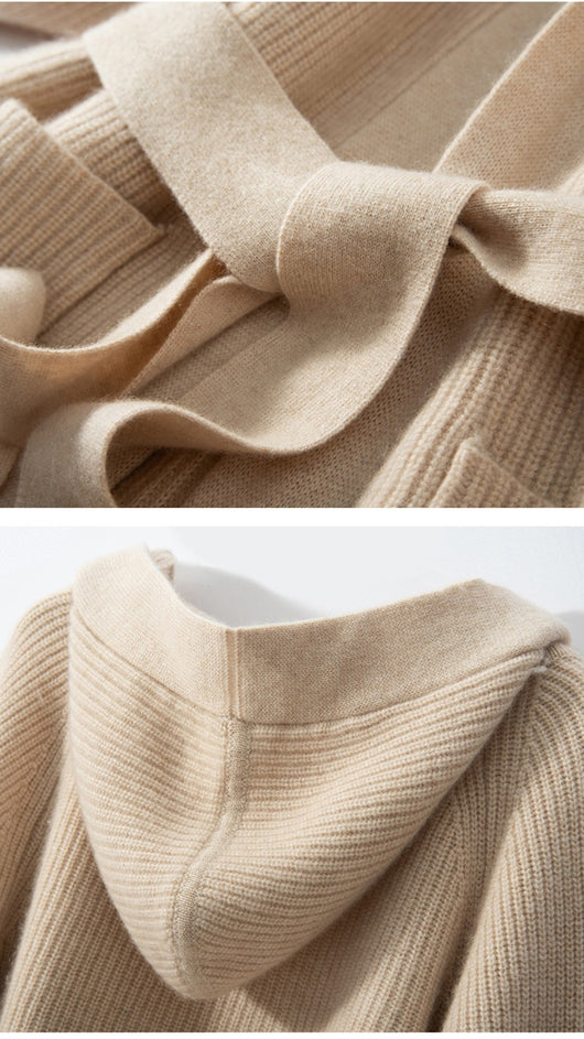 Cardigan Tejido Reversible Oversized con Capucha para Otoño e Invierno - Image 24