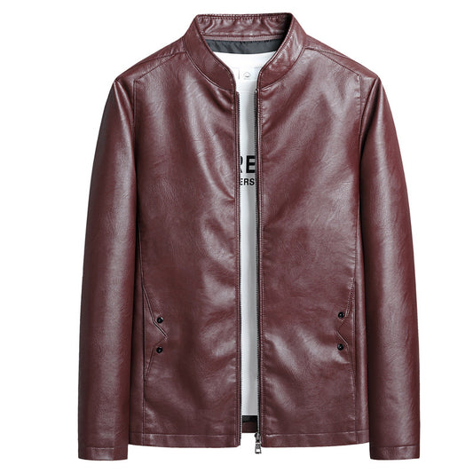Chaqueta de Cuero PU Ajustada para Hombre con Cuello Alzado Estilo Motociclista