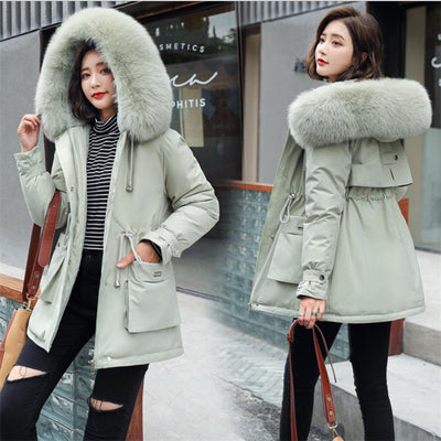 Abrigo Acolchado Oversize con Cuello de Pelaje para Mujer - Talla Plus
