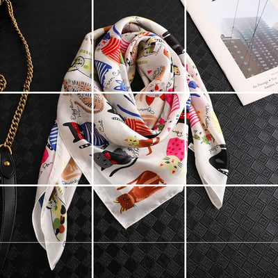 Pañuelo de Seda Estampado Gatos Cuadrado Grande Profesional para Mujer - Image 6