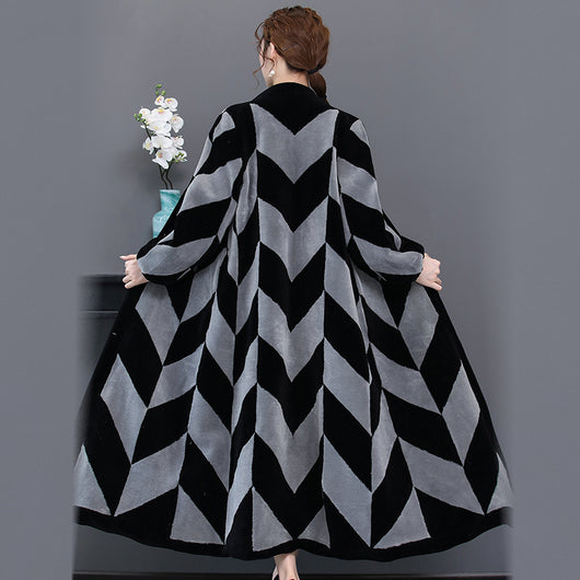 Abrigo Largo de Piel de Cordero Esquilado con Parches para Mujer - Image 7