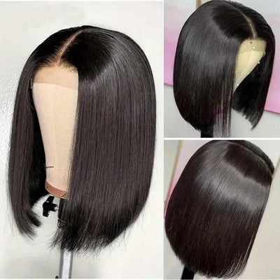 Peluca Frontal de Encaje Preajustada con Raya al Medio, Cabello Lacio Corto y Voluminoso - Image 4