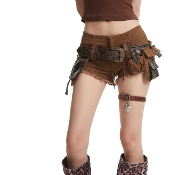 Shorts de Mezclilla Lavada Verde Militar para Mujer con Cinturón Incluido