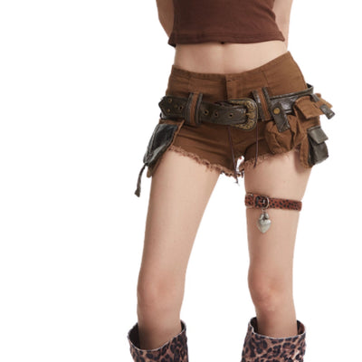 Shorts de Mezclilla Lavada Verde Militar para Mujer con Cinturón Incluido