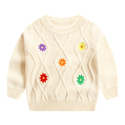 Suéter Infantil con Flores Bordadas - Cuello Redondo para Niñas - Image 6