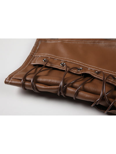 Shorts de Cuero PU Cintura Alta con Cordones Retro - Image 5