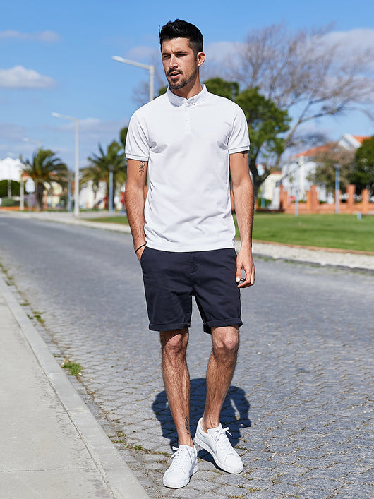 Polo Manga Corta Liso con Cuello para Hombre