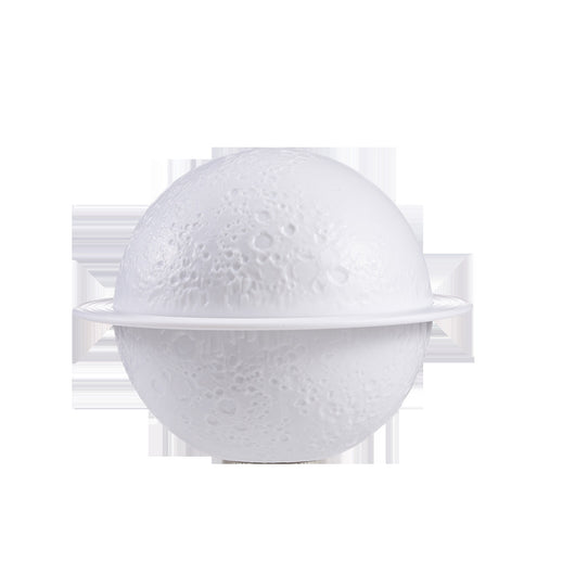 White moon-shaped humidifier with a textured surface resembling craters and a thin ring around its middle. - Image 7