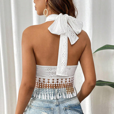 Top Tubo de Encaje con Flecos - Camisola Escotada para Capas - Image 3