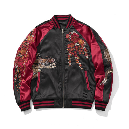 Chaqueta Beisbolera Hombre con Bordado de Dragón - Estilo Casual Reforzado