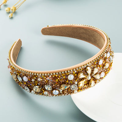Diadema Ancha de Tela con Flores de Resina y Brillantes - Image 10