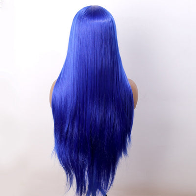 Peluca Frontal de Encaje Sintético Azul Liso Largo - Image 3