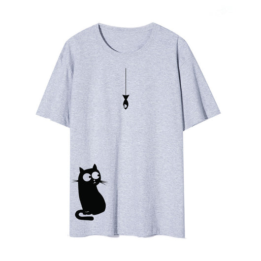 Camiseta Cuello Redondo con Gato Lateral - Diseño Europeo y Americano - Image 3