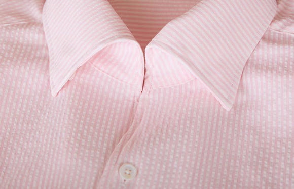Camisa Retro a Rayas con Cuello Clásico y Mangas Largas