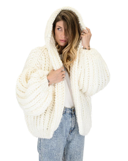 Cardigan Tejido a Mano Holgado con Capucha - Suéter Knit para Mujer - Image 8