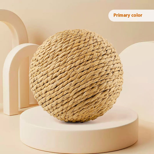 Oversized sisal ball cat toy in natural primary color, displayed on a light beige pedestal. - Image 6