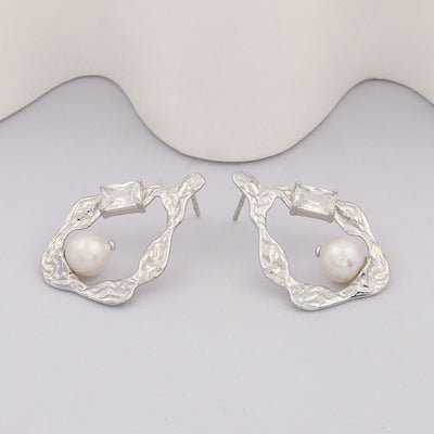 Aretes de Perla Barroca Plata Irregular para Mujer - Image 5