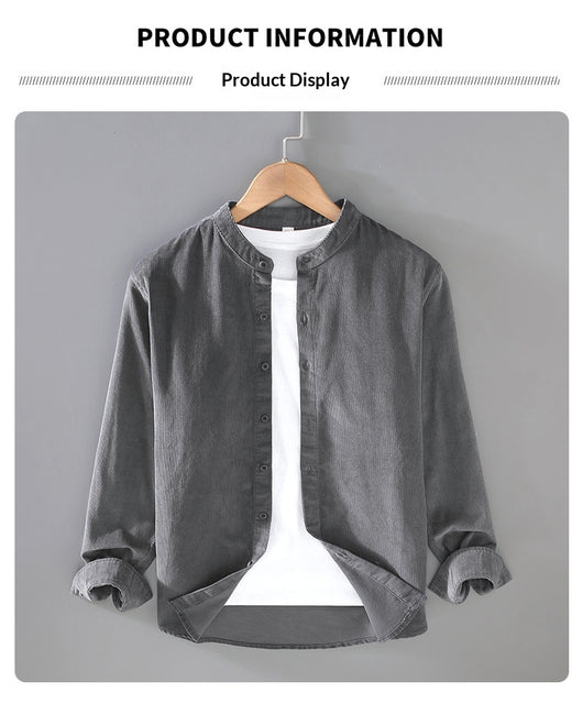Chaqueta Camisa Retro de Pana para Hombre con Cuello Alzado - Image 8