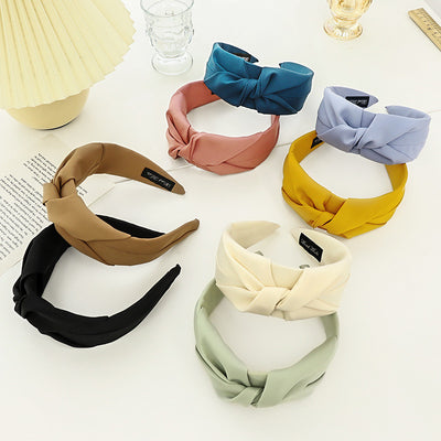 Diadema de Tela con Nudo Cruzado en Color Liso para Mujer