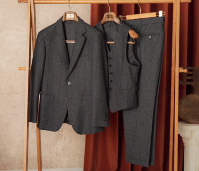 Traje Slim Fit Espiga Retro Lana Otoño Invierno para Hombre - Image 21