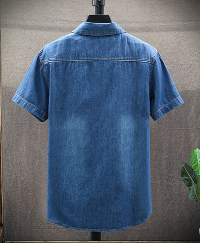 Camisa Vaquera Manga Corta Slim Fit Estilo Coreano para Hombre - Image 3