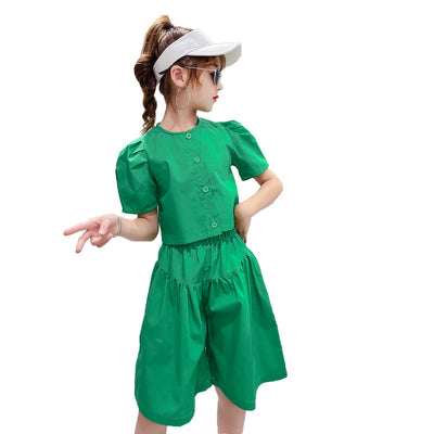 Pantalones Cortos Estilo Vaquero Infantiles con Mangas Abullonadas - Image 3
