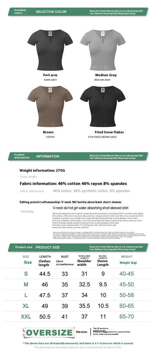 Blusa Retro Americana Slim Fit Cuello V Manga Corta - Image 7