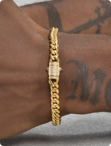 Pulsera Cubana de Titanio Acero Dorado 8mm para Hombre Hip Hop - Image 5