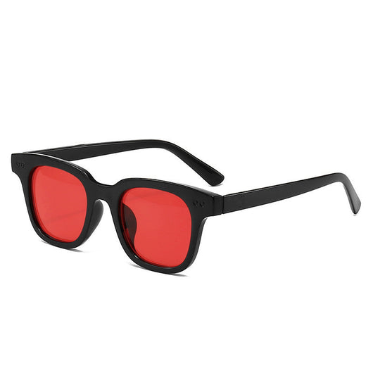 Black frame square sunglasses with light blue lenses, angled on a white background. - Image 11