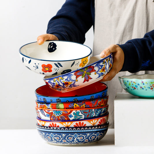 Plato de Cerámica Estilo Pastoral para Comidas Principales