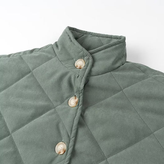 Abrigo Acolchado de Algodón con Cuello Alzado y Diseño Rombo Europeo - Image 21