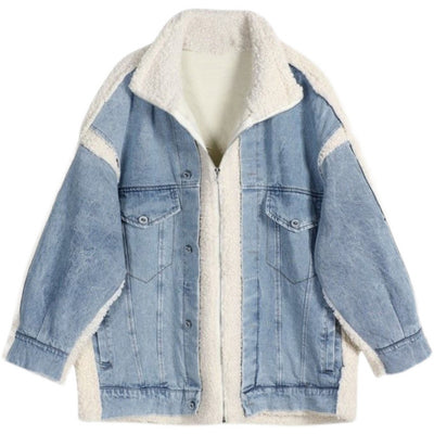 Abrigo de Invierno para Mujer con Lana de Cordero y Detalles de Costura Denim - Image 11