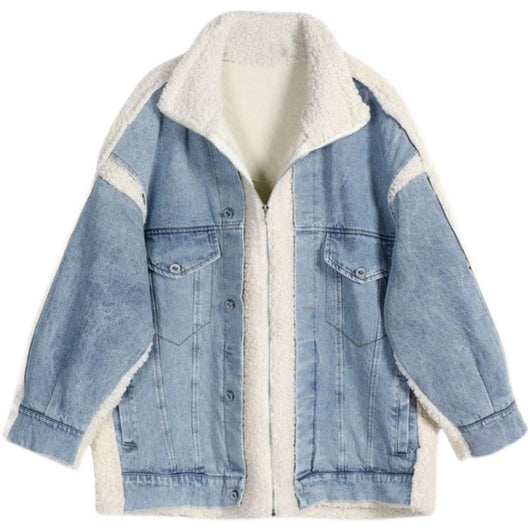 Abrigo de Invierno para Mujer con Lana de Cordero y Detalles de Costura Denim - Image 11