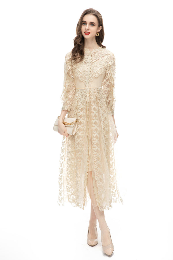 Falda Larga Elegante con Malla Bordada Transparente - Image 5