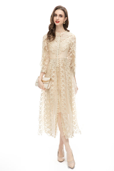 Falda Larga Elegante con Malla Bordada Transparente - Image 5