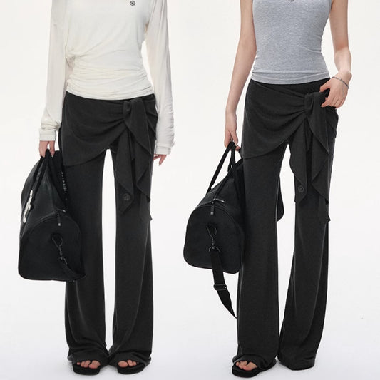 Pantalones Casuales Tejidos con Detalles de Encaje y Cordones