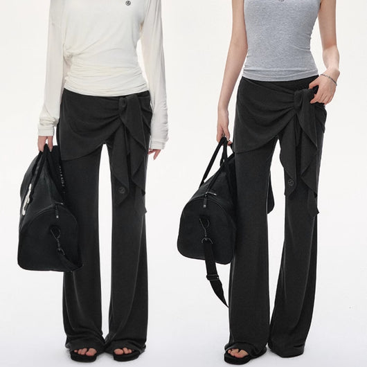 Pantalones Casuales Tejidos con Detalles de Encaje y Cordones