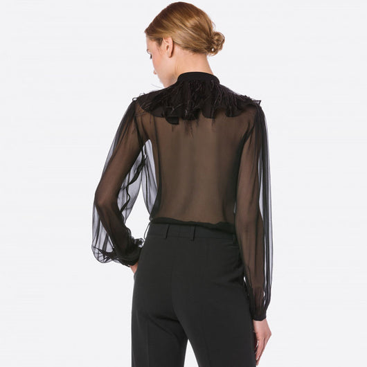 Blusa Elegante de Gasa con Cuello Alzado y Volantes - Image 13