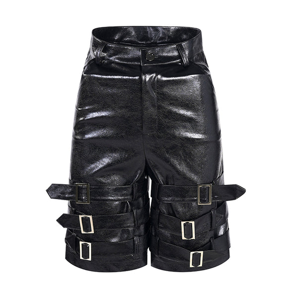 Pantalones Cortos de Cuero PU con Detalle de Anillo - Estilo Casual - Image 6