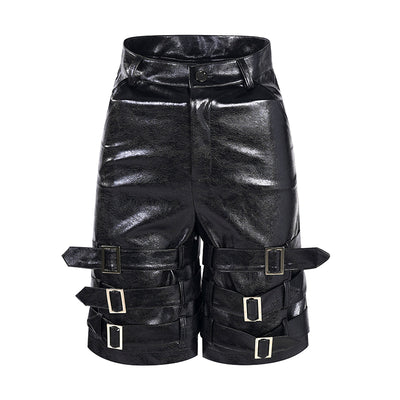 Pantalones Cortos de Cuero PU con Detalle de Anillo - Estilo Casual - Image 6