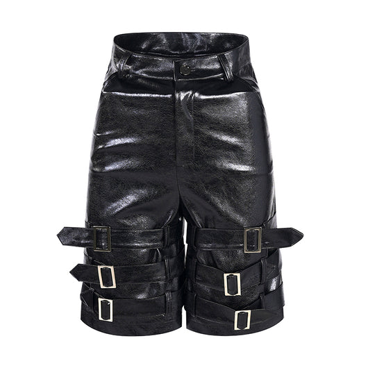Pantalones Cortos de Cuero PU con Detalle de Anillo - Estilo Casual - Image 6