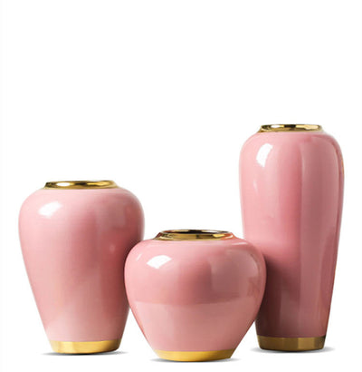 Trío de Jarrones de Porcelana Artesanales con Flores Doradas - Image 4