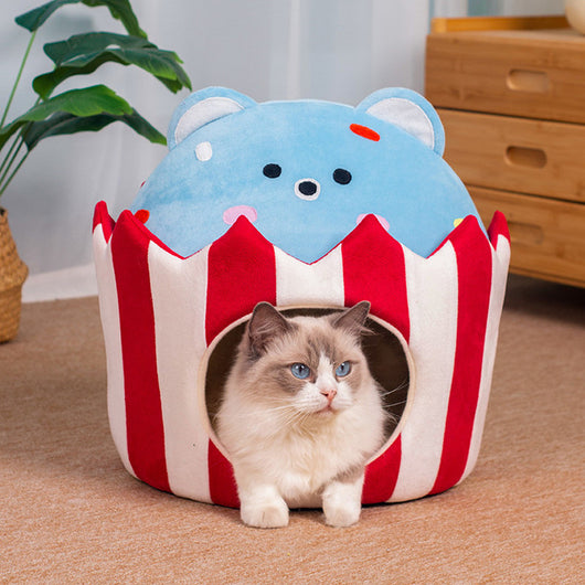 Cama Nido Semicerrada para Gatos - Diseño Oso Cálido